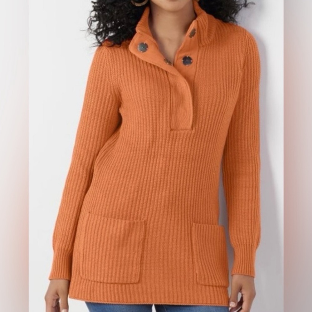 Soft Surroundings Highland Autumn Leaf Ribbed Chunky Knit Tunic Knit Sweater S